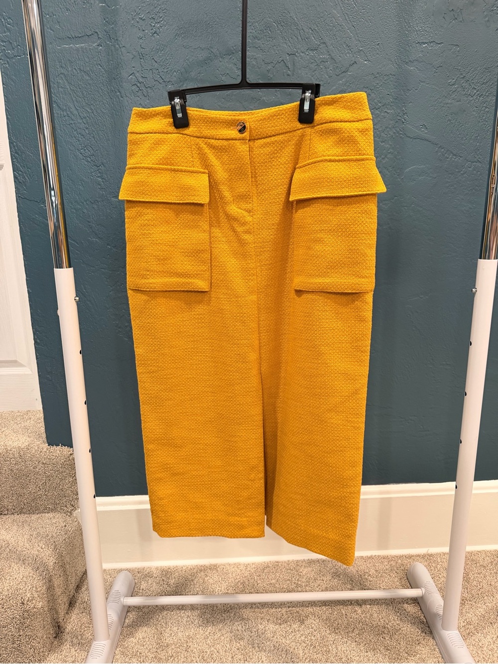 Chico's Mustard Yellow Midi Skirt with Utility Pockets